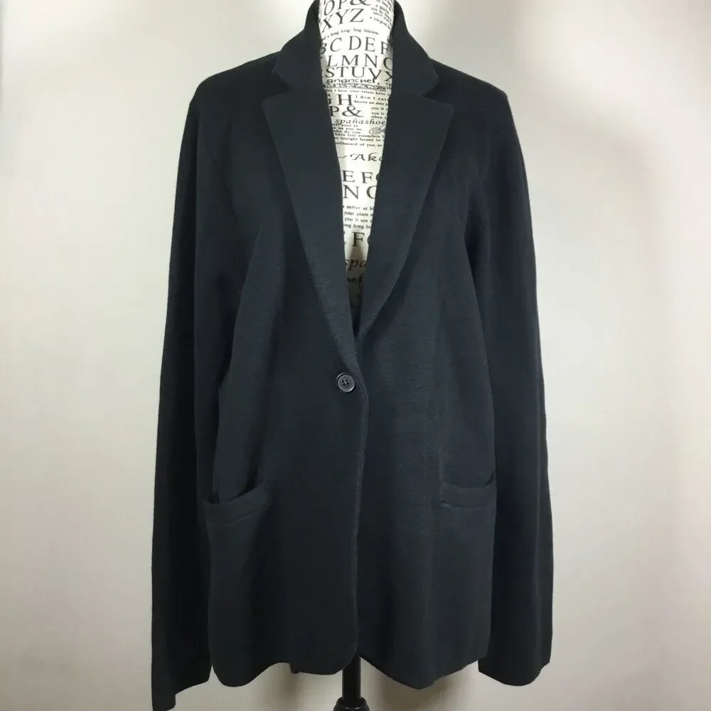 J Crew black cotton blazer cardigan pockets business casual closet staple XL